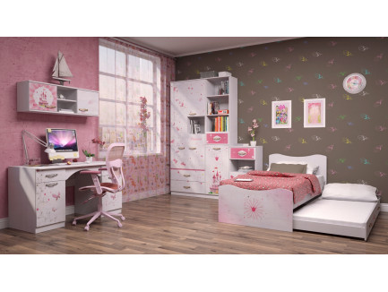 Детская мебель Принцесса. Набор №2 с кроватью 190х90 см для девочки от 3 лет